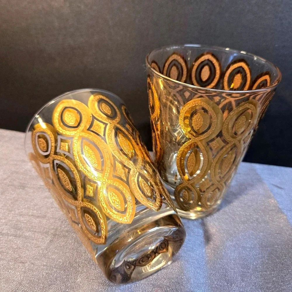 Vintage Culver Hollywood Regency Double Old Fashion Glasses (Set of‎ 2)